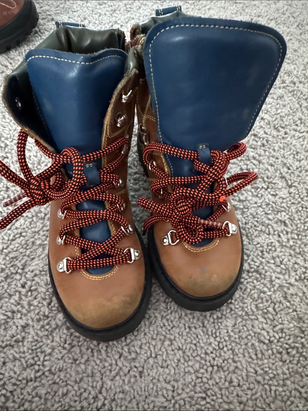 DSQUARED2 Brown and Blue Kids Hiking Boots with Red-Black Laces